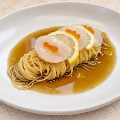 Hotate Yuzu Cold Pasta — พาสต้าเย็นซอสยุสุ หอยเชลล์ฮอกไกโด